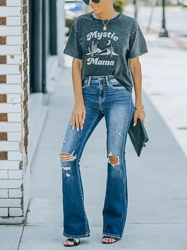 Women's Flare Bell Bottom Jeans High Waisted Wide Leg Bootcut Jeans Stretchy Denim Pants