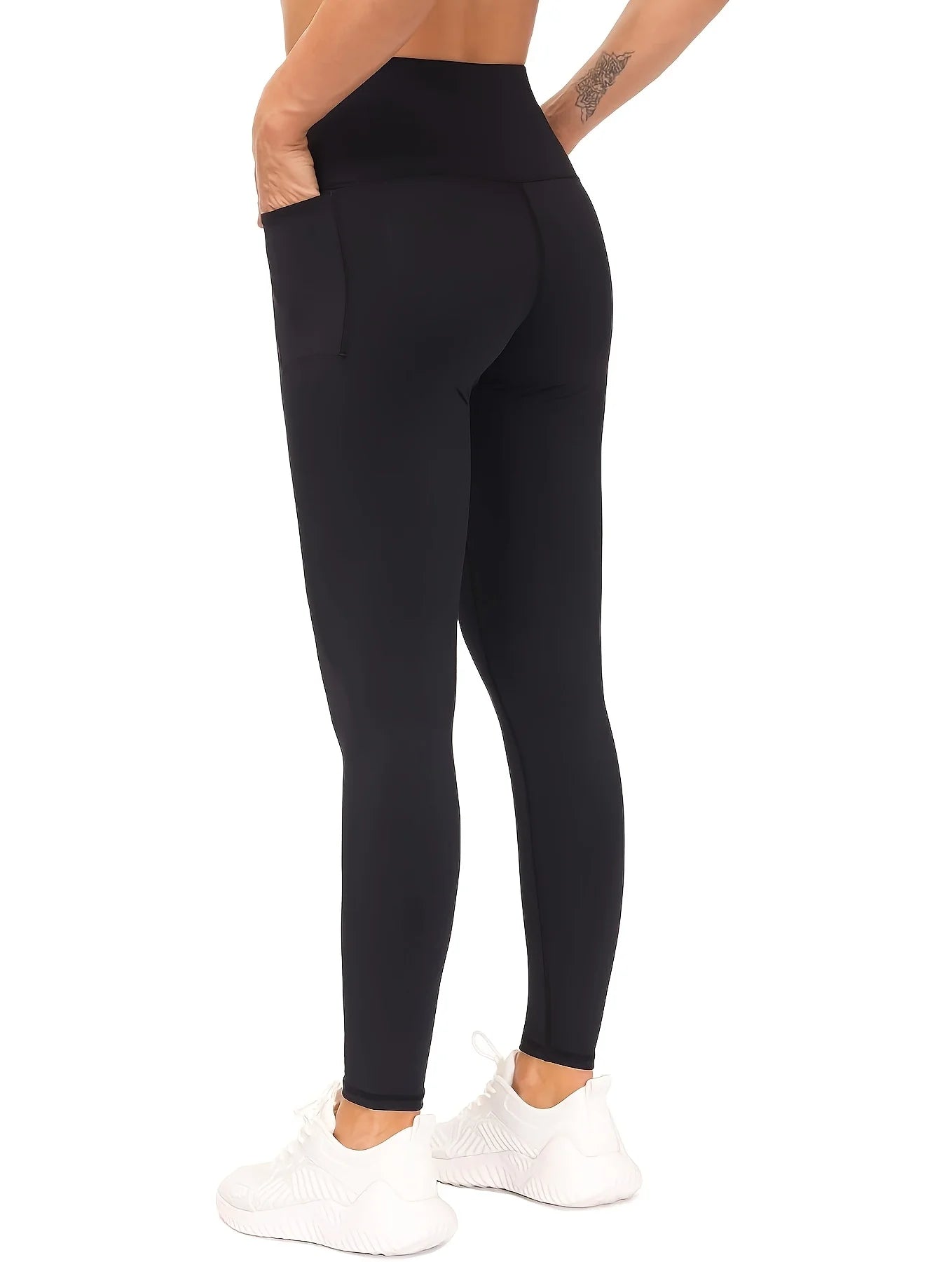 1pcs Black High-Waist Yoga Pants with Pockets 4-Way Stretch Quick Dry Tummy Control Non-See-Through for Gym Yoga Running Pilates