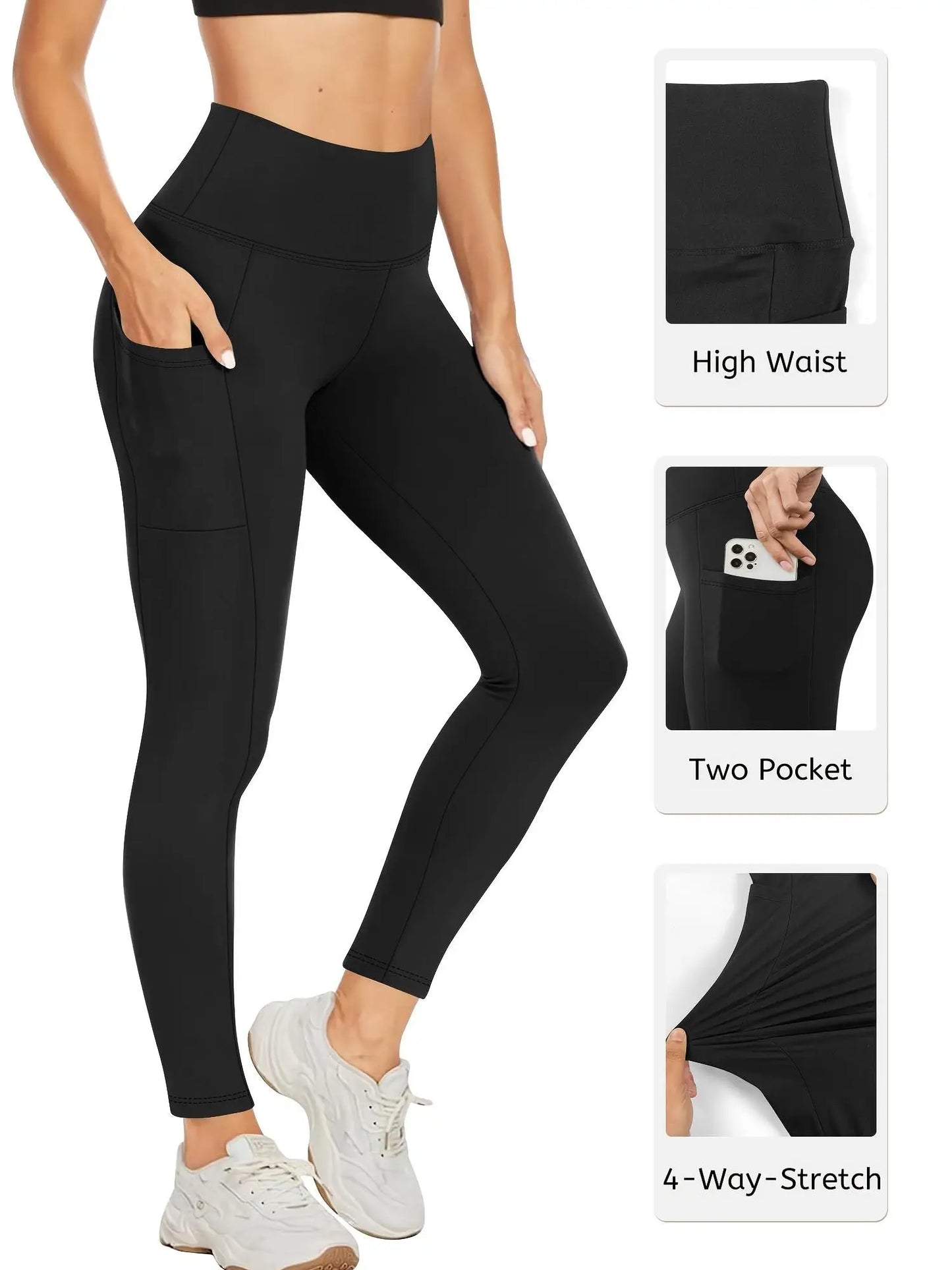 Hot Sale Black  Yoga Pants Women Stretch Workout Leggings With Pockets Activewear