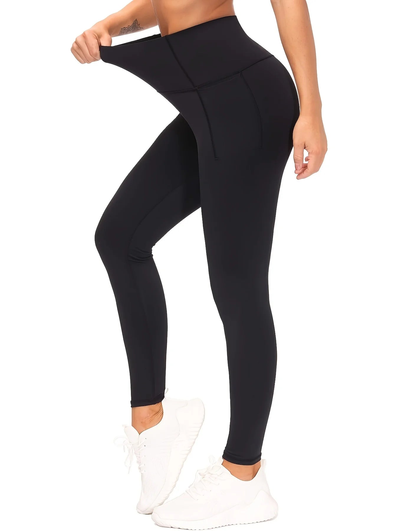 1pcs Black High-Waist Yoga Pants with Pockets 4-Way Stretch Quick Dry Tummy Control Non-See-Through for Gym Yoga Running Pilates