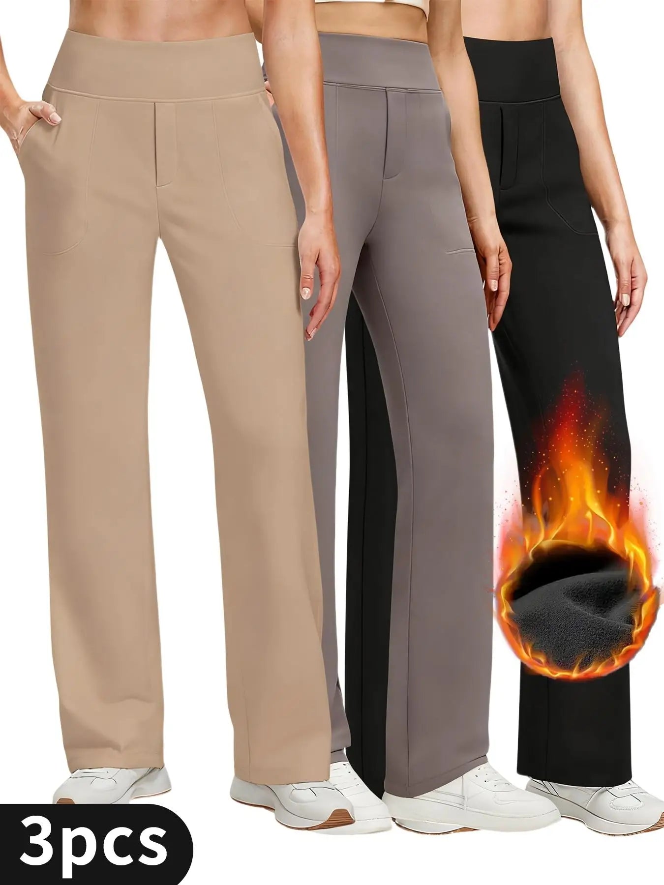 3pcs Women's High-Waisted Straight-Leg Pants - Comfortable Loose Pocket Pants, Stylish Versatile Winter Casual Essential