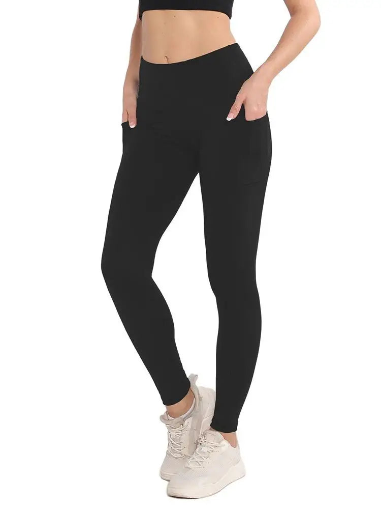A Two-Piece Set of Athletic Leggings with Pockets on Both Sides, Yoga, Running, Quick-Drying, High Elasticity Soft, Comfortable.