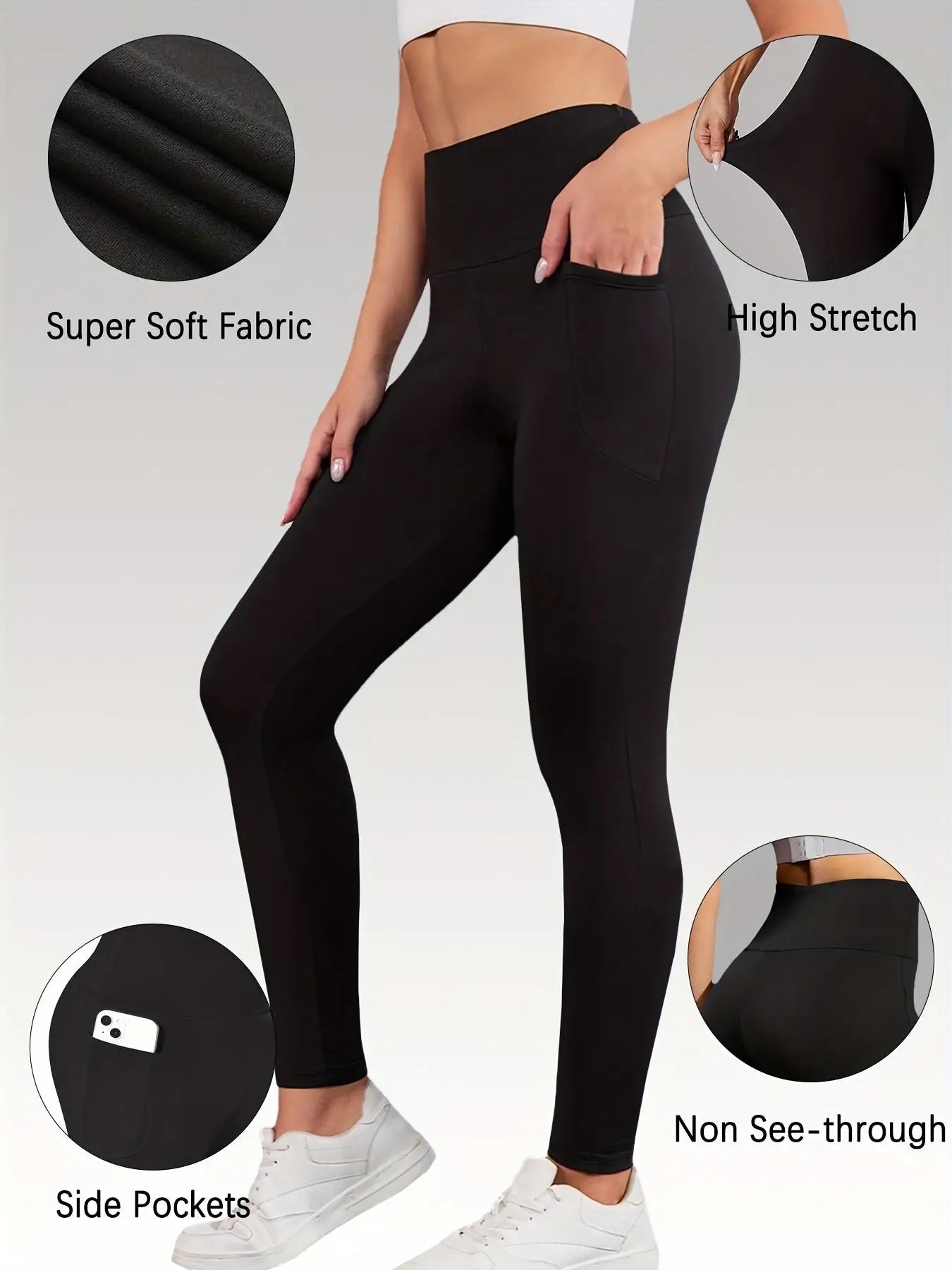 3 Pack Women's High Waisted Tummy Control Leggings with Pockets - Super Soft Stretchy  Running Workout Pants, Machine Washable