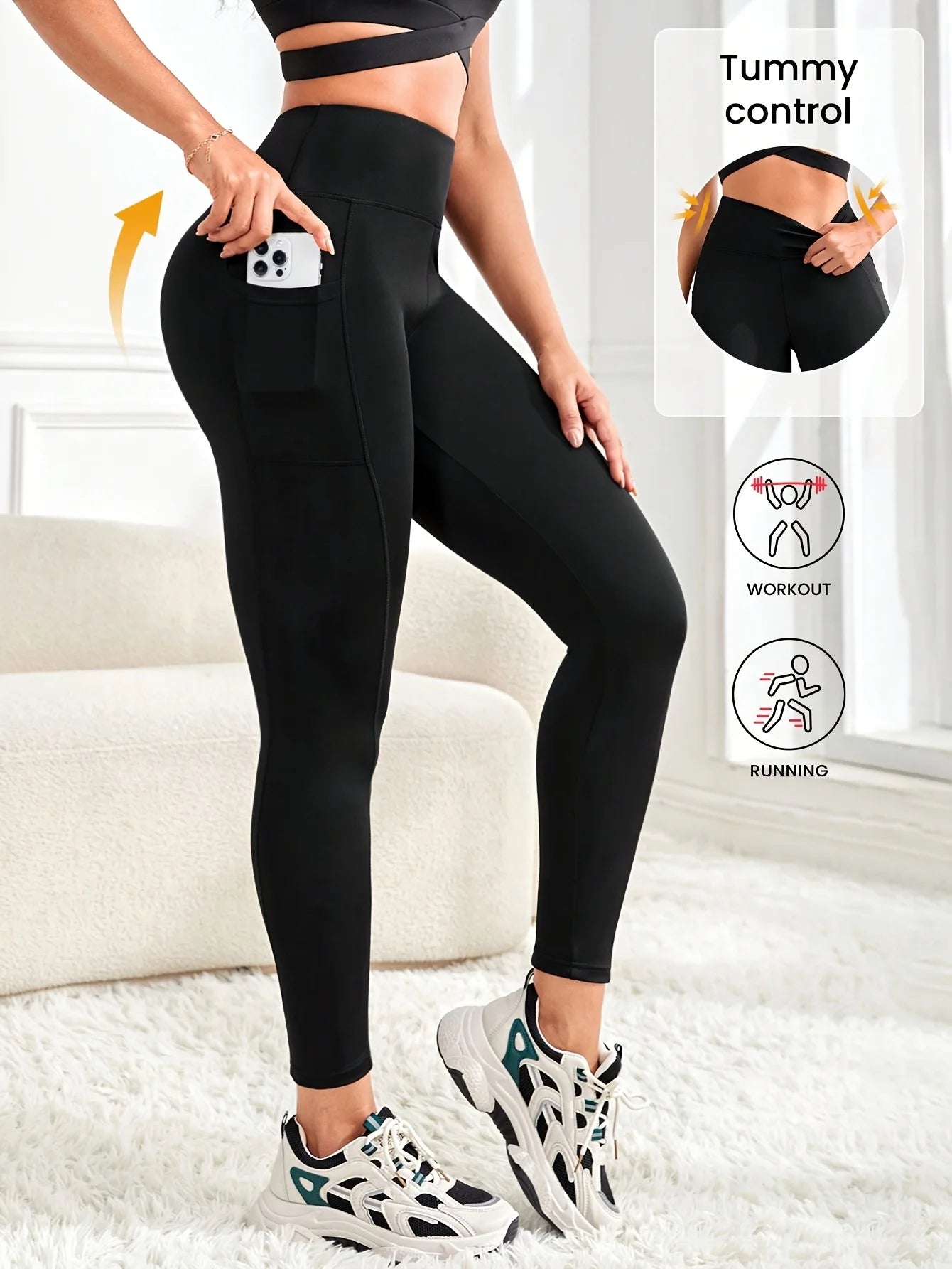 Women's High-Waisted Tummy Control -Lined Leggings - Workout Pants with Pockets, Running & Yoga Pants, Machine Washable Gym