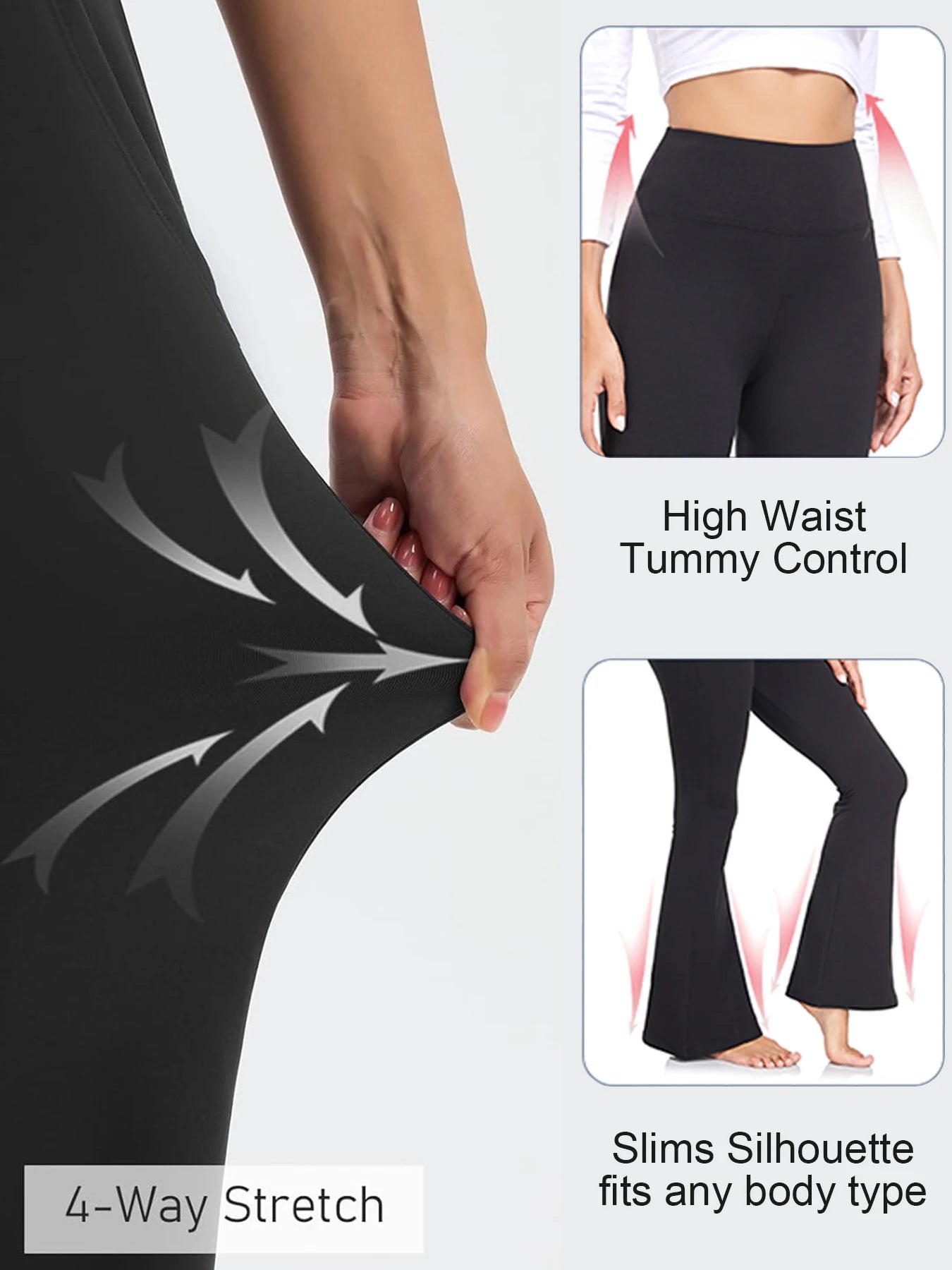 3-Pack Women's Solid Skinny Flare Leg Pants,High Waist Stretch Flared Pants, Sports Yoga Pants Compression Leggings Running Fitn