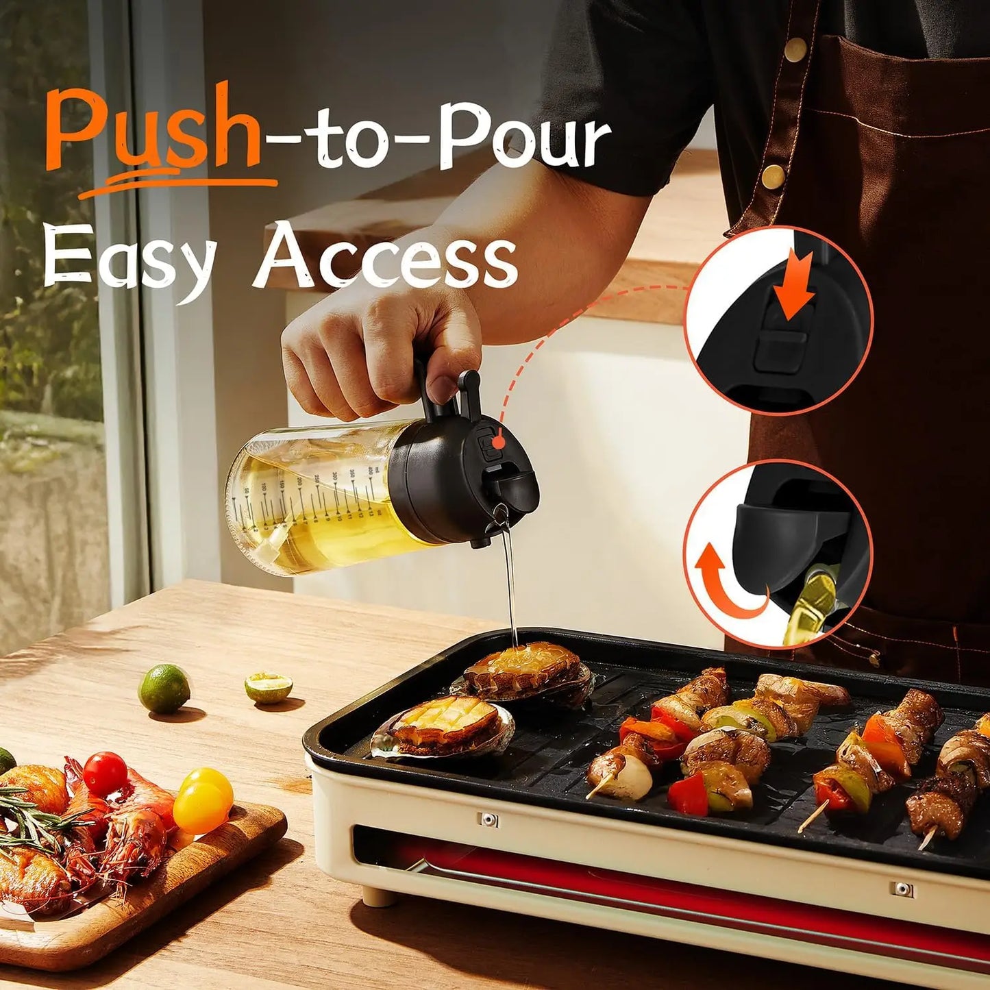 16oz/470ml Glass Olive Oil Sprayer for Cooking – 2 in 1 Olive Oil Dispenser Bottle for Kitchen Gadgets and Air Fryer