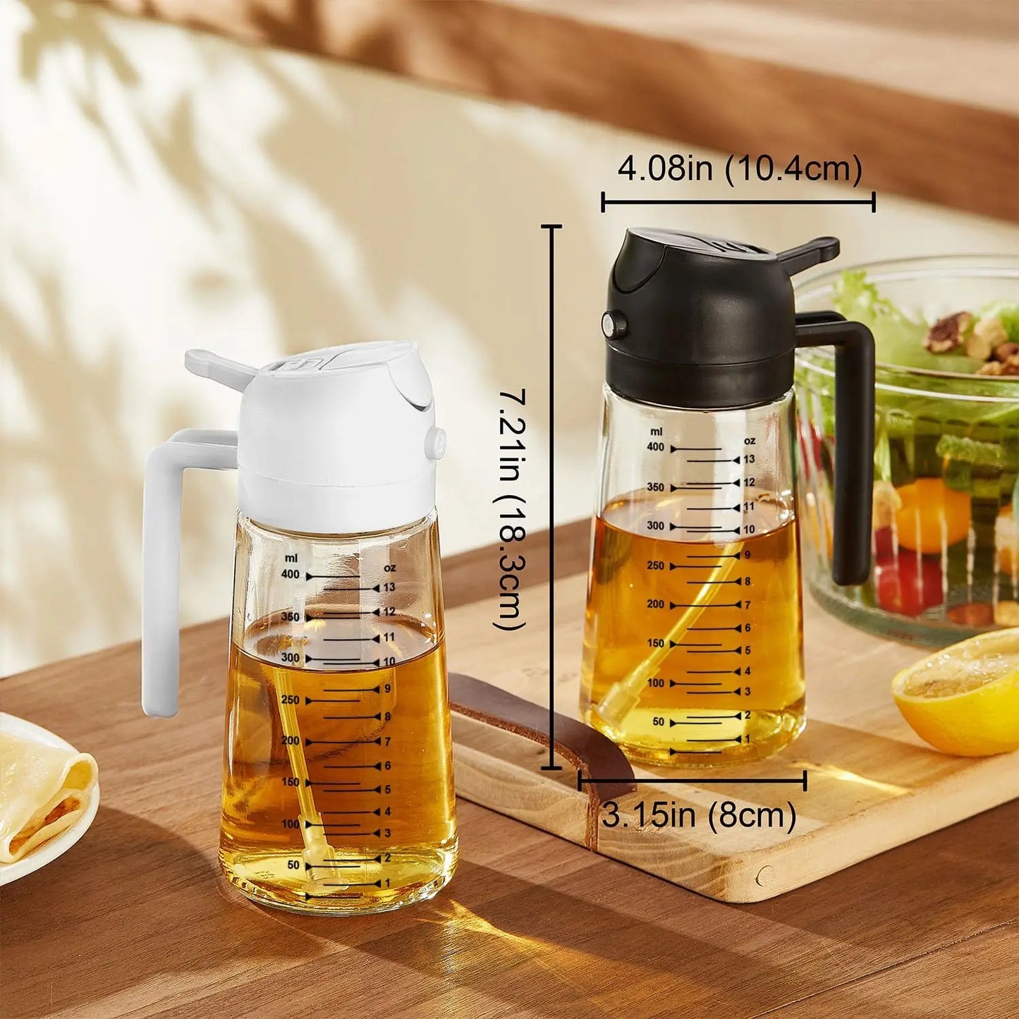 16oz/470ml Glass Olive Oil Sprayer for Cooking – 2 in 1 Olive Oil Dispenser Bottle for Kitchen Gadgets and Air Fryer