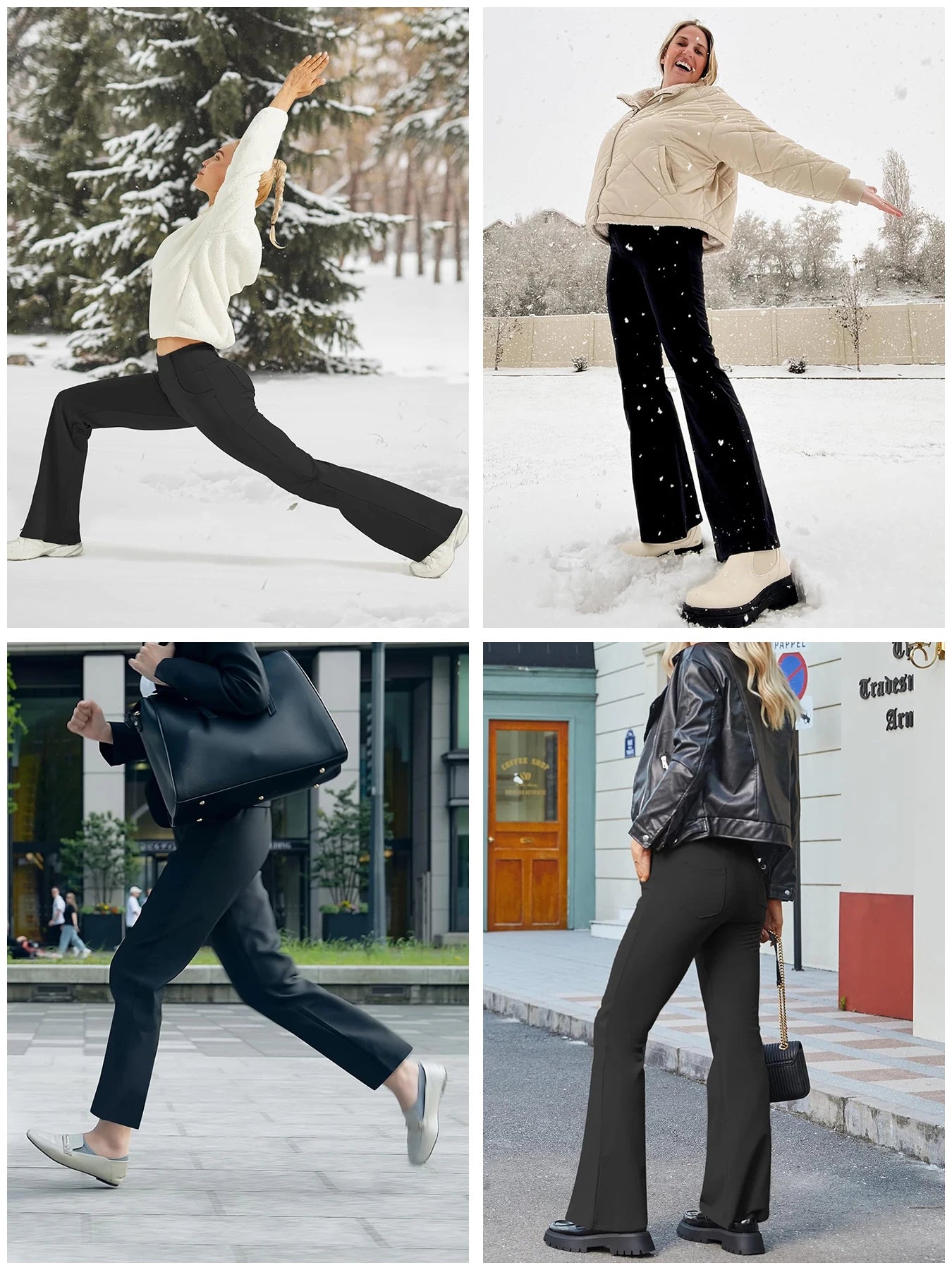 3-Pack Women's Solid Skinny Flare Leg Pants,High Waist Stretch Flared Pants, Sports Yoga Pants Compression Leggings Running Fitn