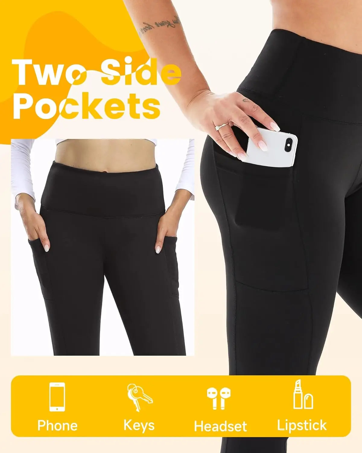 Hot Sale Black  Yoga Pants Women Stretch Workout Leggings With Pockets Activewear