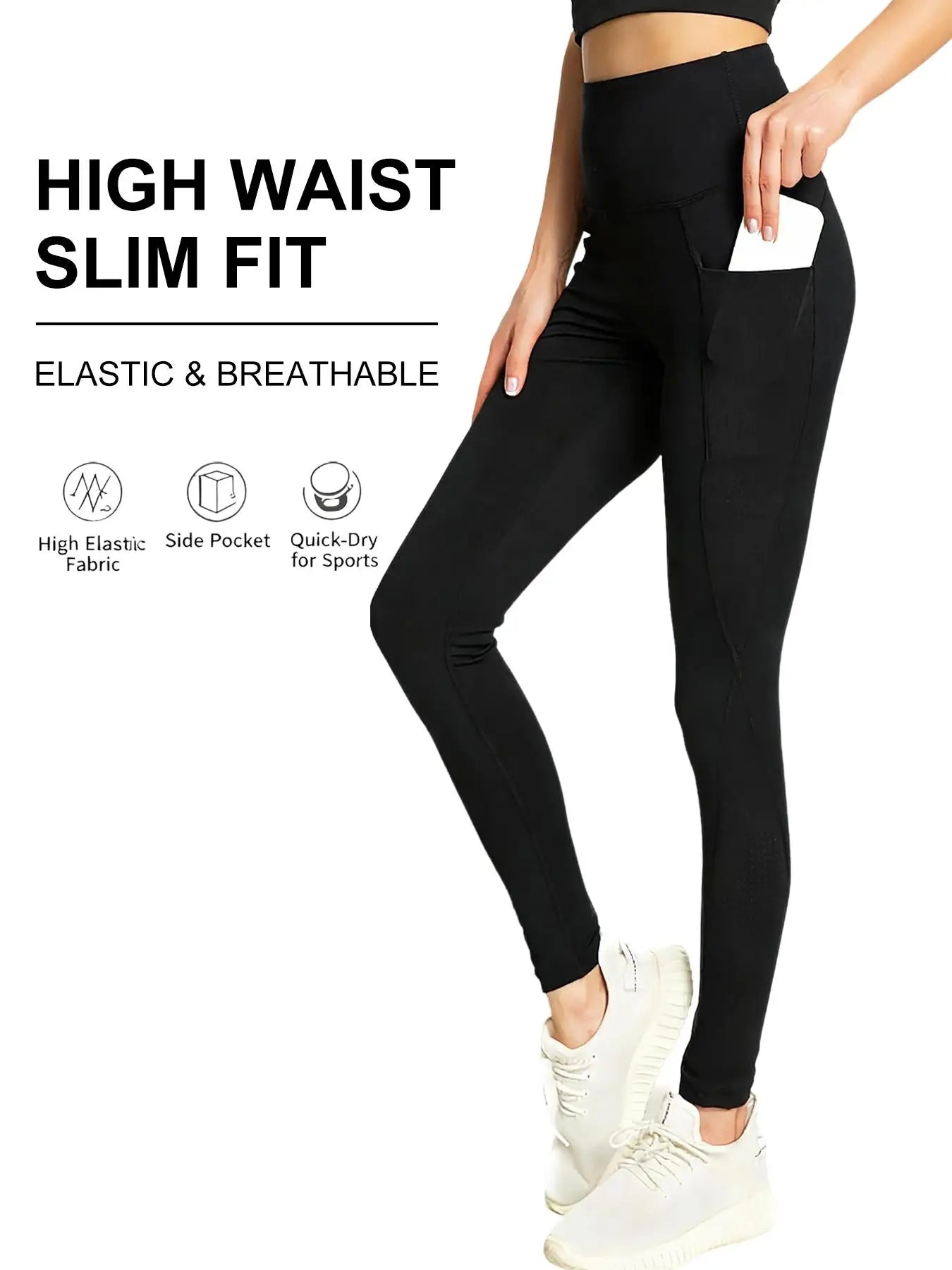Hot Sale Black  Yoga Pants Women Stretch Workout Leggings With Pockets Activewear
