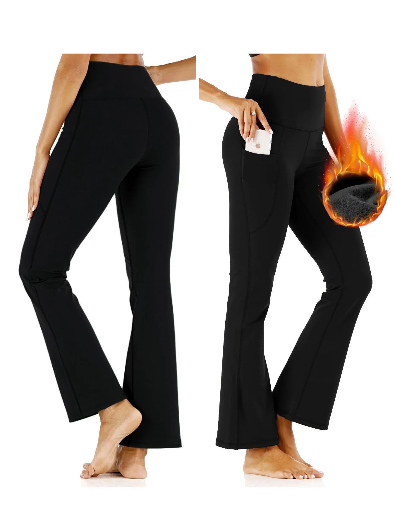 3-Pack Women's Solid Skinny Flare Leg Pants,High Waist Stretch Flared Pants, Sports Yoga Pants Compression Leggings Running Fitn