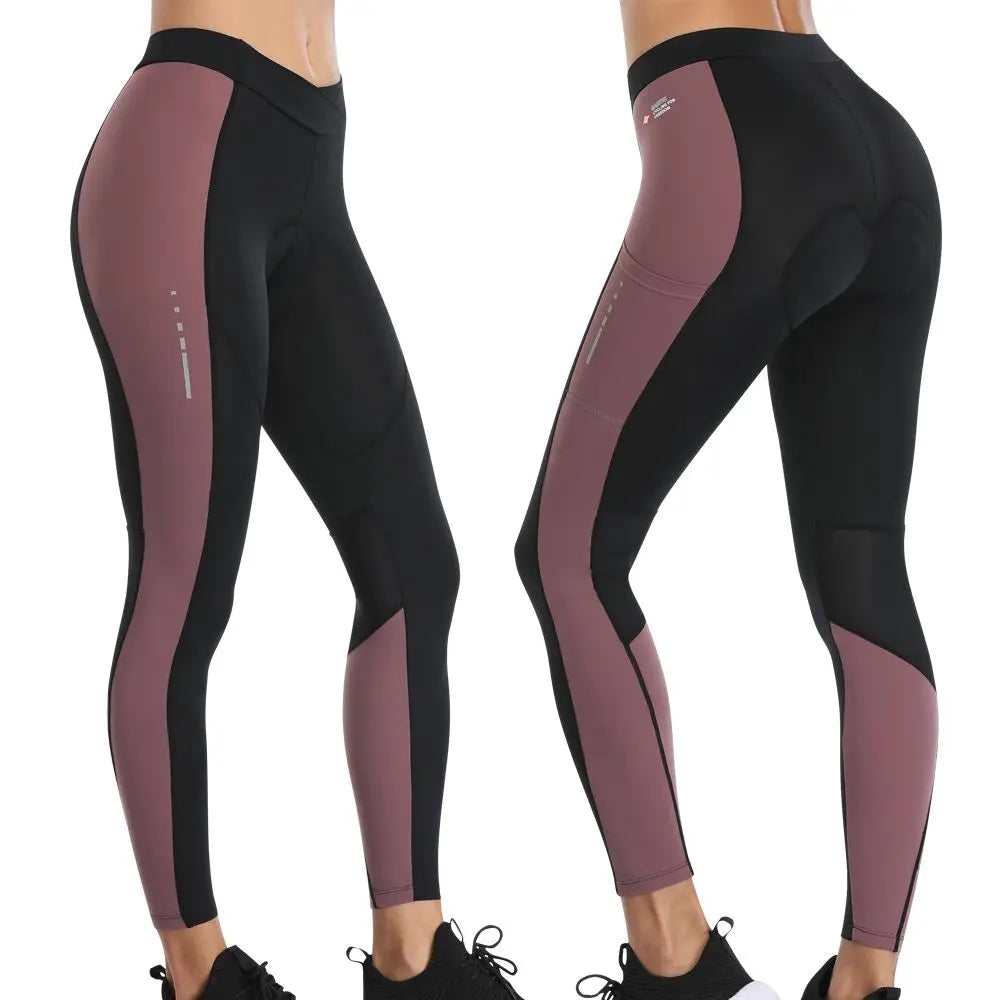 Santic Women's Cycling Long Pants with 3D Padded Breathable Mesh Reflective MTB Biking Tights Bicycle Leggings Sports Trousers