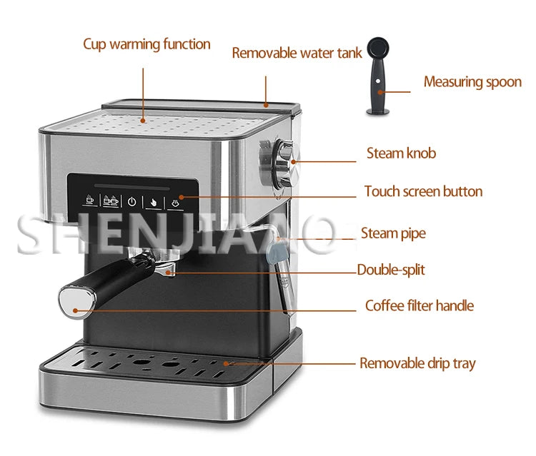 LZHZXY Espresso Coffee Machine 20 Bar Steam Semi Automatic Touch Screen