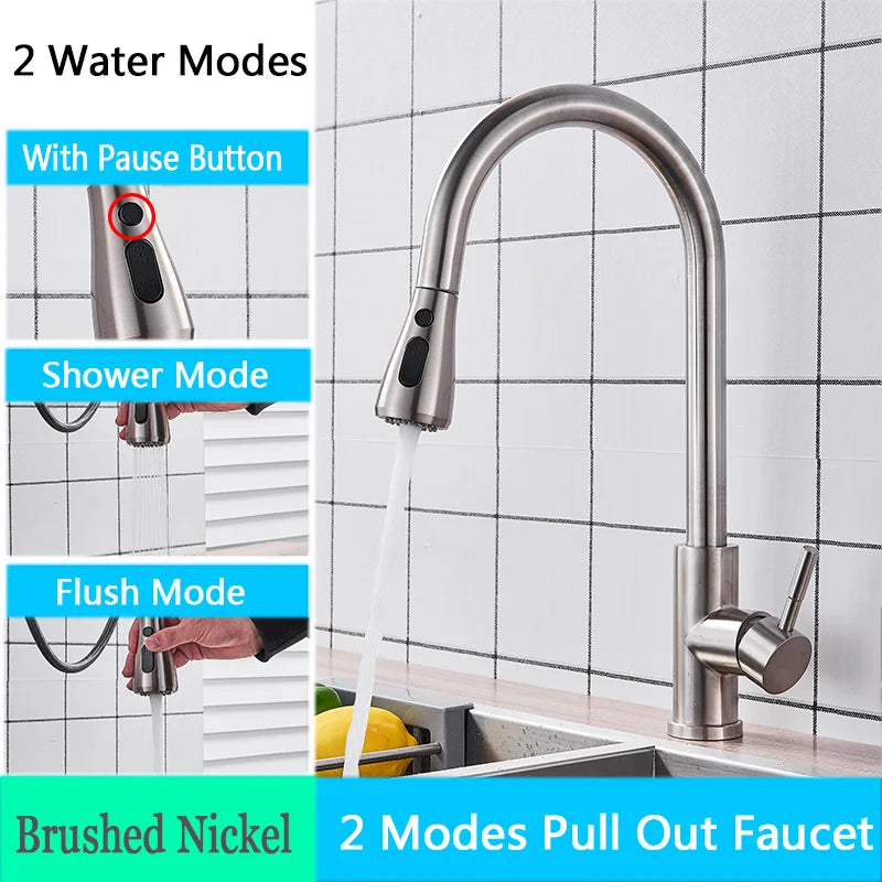 Rozin Pull Out Gourmet Kitchen Faucet Tap SUS304 Black Single Handle Kitchen Sink Mixer Tap 2 in 1 Spout Hot Cold Water Crane