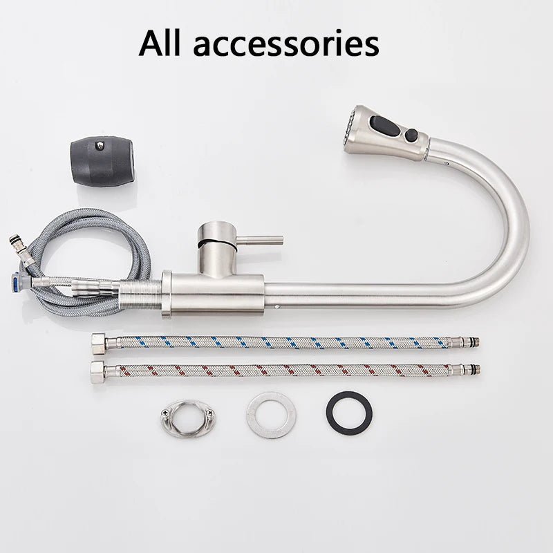 Rozin Pull Out Gourmet Kitchen Faucet Tap SUS304 Black Single Handle Kitchen Sink Mixer Tap 2 in 1 Spout Hot Cold Water Crane