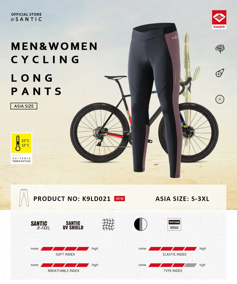 Santic Women's Cycling Long Pants with 3D Padded Breathable Mesh Reflective MTB Biking Tights Bicycle Leggings Sports Trousers