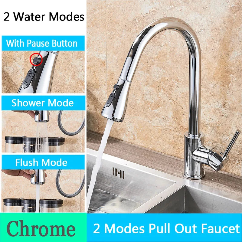 Rozin Pull Out Gourmet Kitchen Faucet Tap SUS304 Black Single Handle Kitchen Sink Mixer Tap 2 in 1 Spout Hot Cold Water Crane