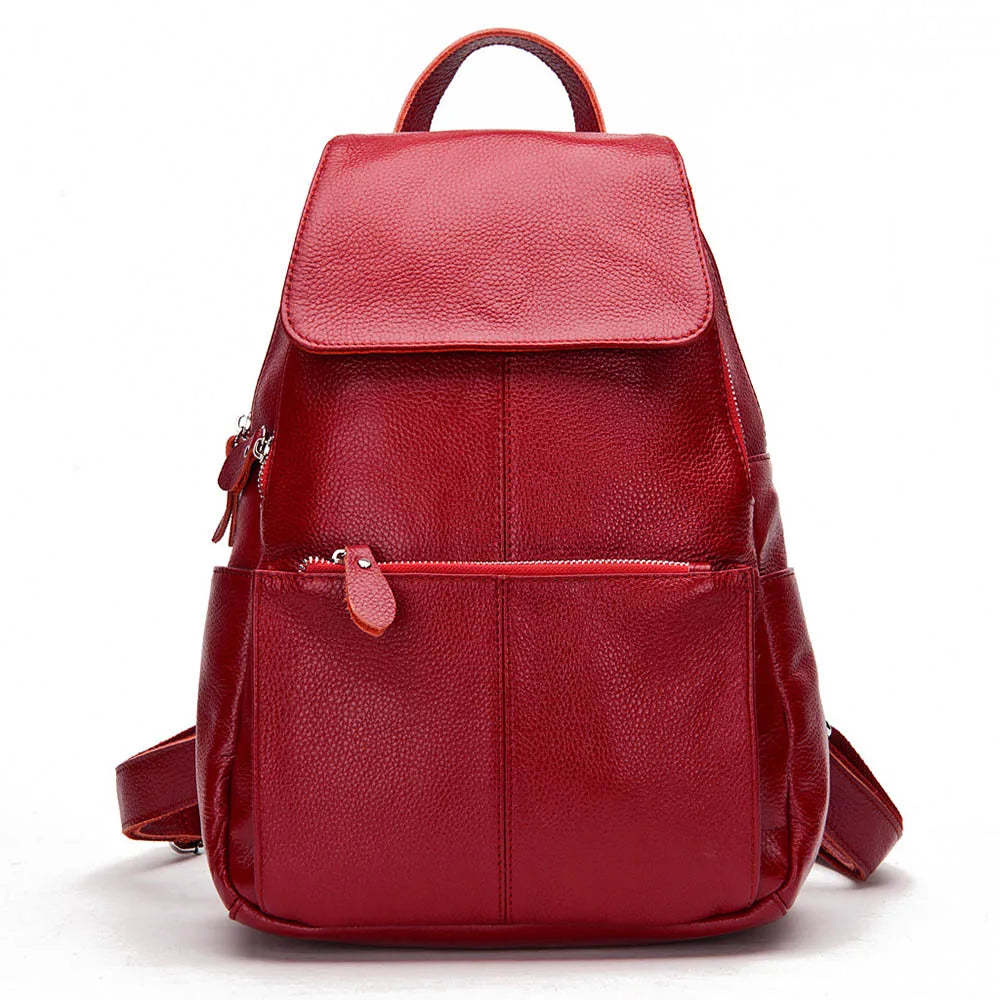 Zency Stylish White Black Genuine Leather Women Backpack A++ Quality Anti-theft Large Capacity Knapsack Travel Designer Rucksack