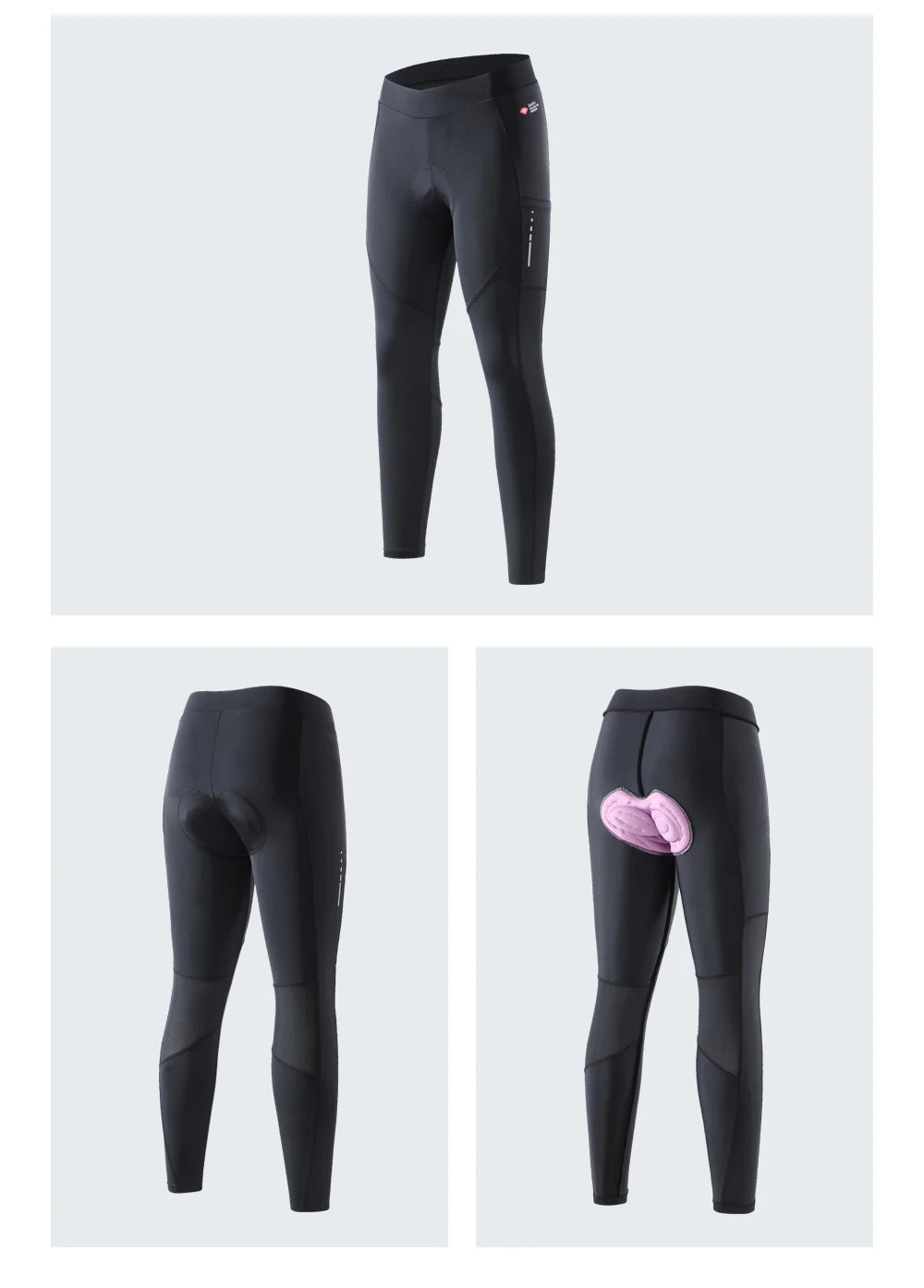 Santic Women's Cycling Long Pants with 3D Padded Breathable Mesh Reflective MTB Biking Tights Bicycle Leggings Sports Trousers