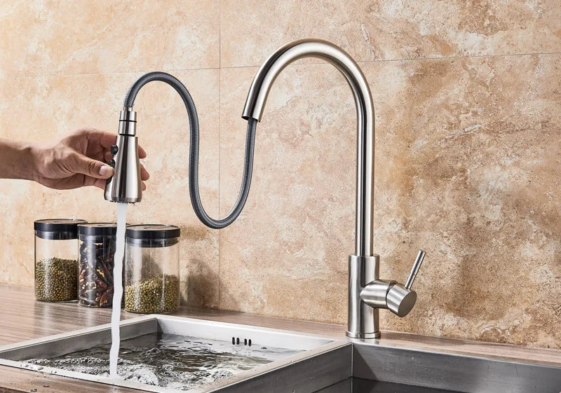 Rozin Pull Out Gourmet Kitchen Faucet Tap SUS304 Black Single Handle Kitchen Sink Mixer Tap 2 in 1 Spout Hot Cold Water Crane