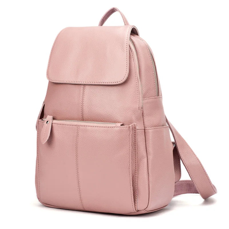 Zency Stylish White Black Genuine Leather Women Backpack A++ Quality Anti-theft Large Capacity Knapsack Travel Designer Rucksack