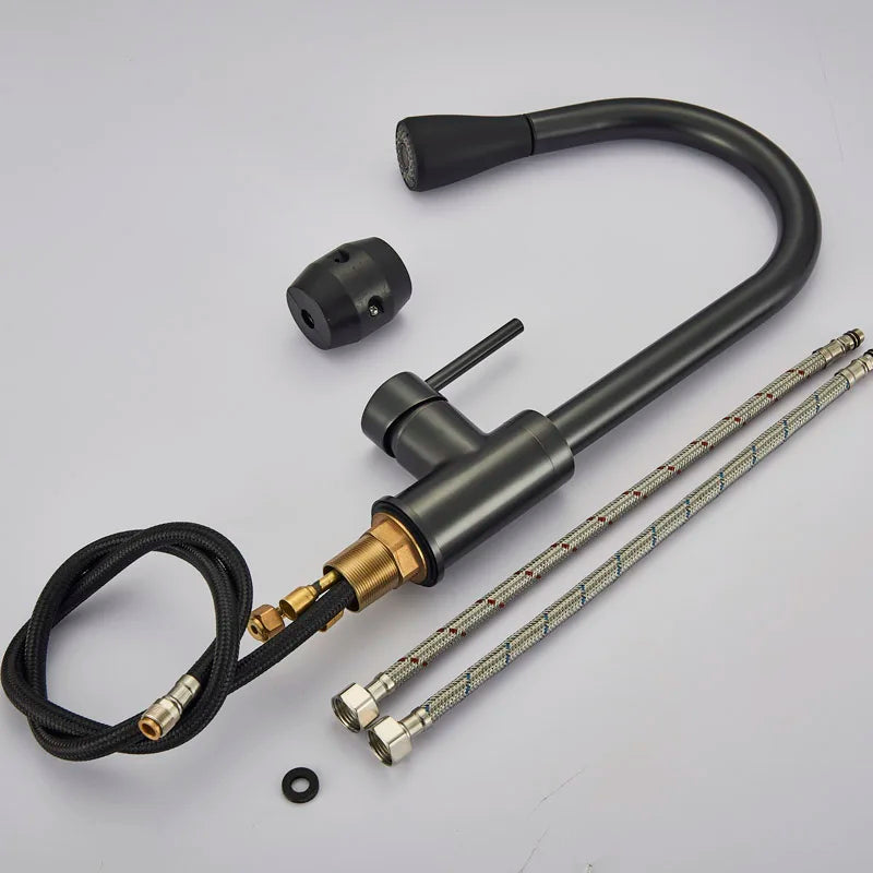 Rozin Pull Out Gourmet Kitchen Faucet Tap SUS304 Black Single Handle Kitchen Sink Mixer Tap 2 in 1 Spout Hot Cold Water Crane