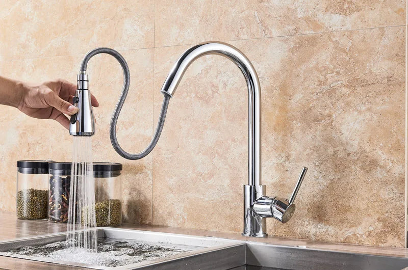 Rozin Pull Out Gourmet Kitchen Faucet Tap SUS304 Black Single Handle Kitchen Sink Mixer Tap 2 in 1 Spout Hot Cold Water Crane