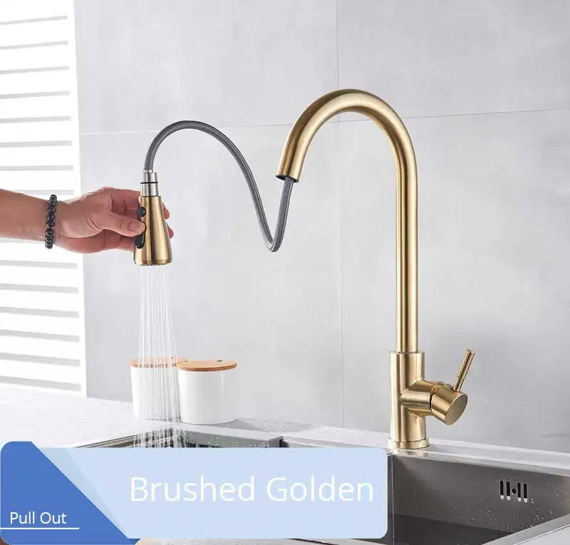 Rozin Pull Out Gourmet Kitchen Faucet Tap SUS304 Black Single Handle Kitchen Sink Mixer Tap 2 in 1 Spout Hot Cold Water Crane