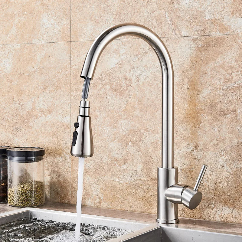 Rozin Pull Out Gourmet Kitchen Faucet Tap SUS304 Black Single Handle Kitchen Sink Mixer Tap 2 in 1 Spout Hot Cold Water Crane