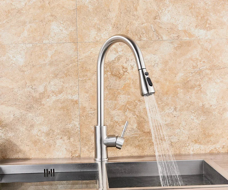 Rozin Pull Out Gourmet Kitchen Faucet Tap SUS304 Black Single Handle Kitchen Sink Mixer Tap 2 in 1 Spout Hot Cold Water Crane