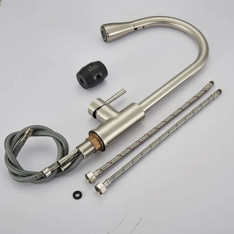 Rozin Pull Out Gourmet Kitchen Faucet Tap SUS304 Black Single Handle Kitchen Sink Mixer Tap 2 in 1 Spout Hot Cold Water Crane