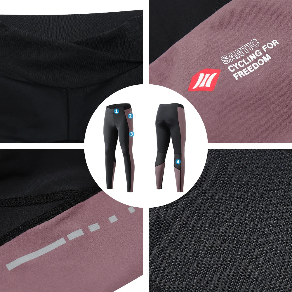 Santic Women's Cycling Long Pants with 3D Padded Breathable Mesh Reflective MTB Biking Tights Bicycle Leggings Sports Trousers