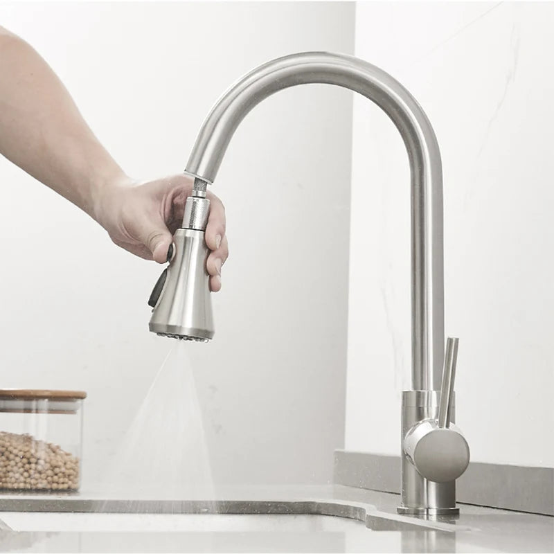 Rozin Pull Out Gourmet Kitchen Faucet Tap SUS304 Black Single Handle Kitchen Sink Mixer Tap 2 in 1 Spout Hot Cold Water Crane