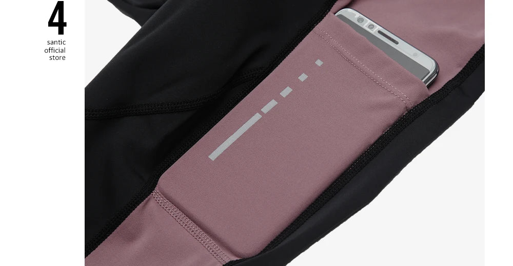 Santic Women's Cycling Long Pants with 3D Padded Breathable Mesh Reflective MTB Biking Tights Bicycle Leggings Sports Trousers