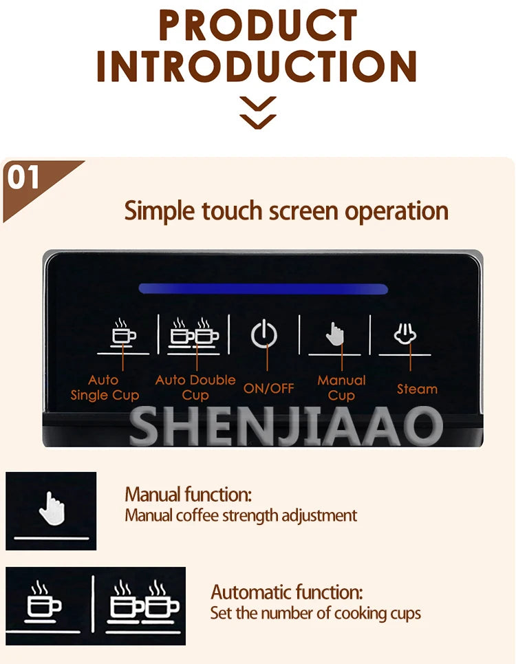 LZHZXY Espresso Coffee Machine 20 Bar Steam Semi Automatic Touch Screen