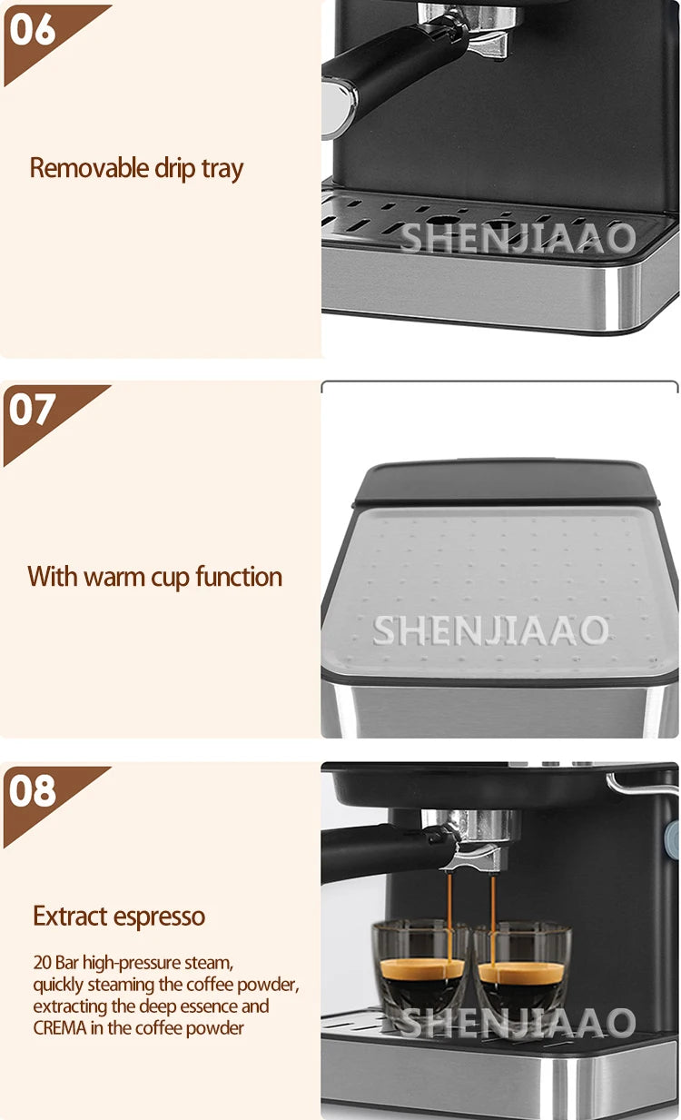 LZHZXY Espresso Coffee Machine 20 Bar Steam Semi Automatic Touch Screen