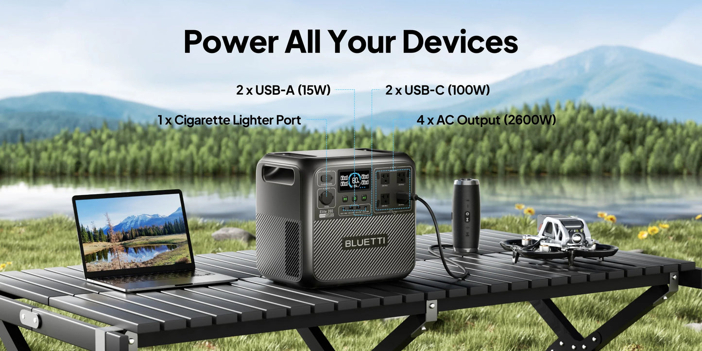【US Plug】BLUETTI Portable Power Station Elite 200 V2, 2073.6Wh Battery 2600W AC Outlets, for Camping, Off-grid, Power Outage
