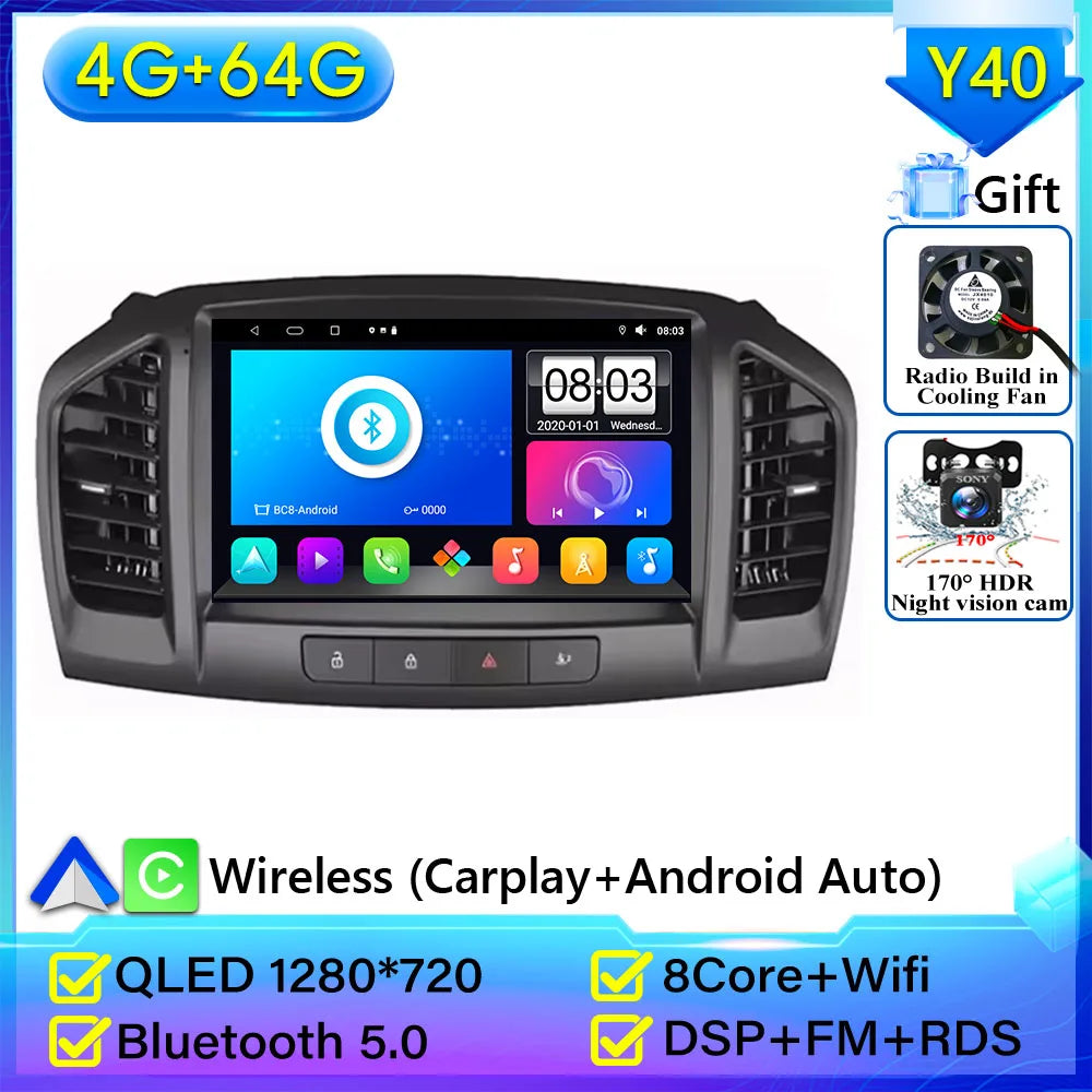 Car Radio Carplay Android 16 For Opel Insignia 2008 - 2012 For Buick Regal 2009 - 2013 Navigation GPS Stereo 4G Wifi No 2din DVD