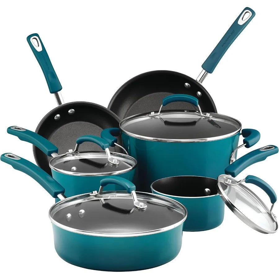 Brights Nonstick Cookware Pots and Pans Set 10 Piece Marine Blue