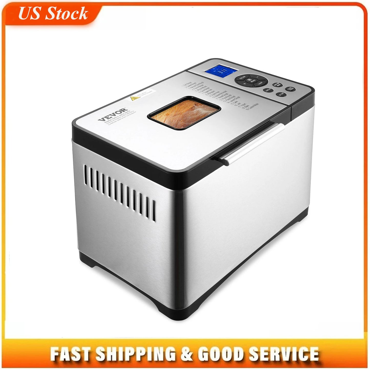 19-in-1 Bread Maker Nonstick Ceramic Pan 650W Automatic Breadmaker with Gluten Free Setting Digital Programmable for Home