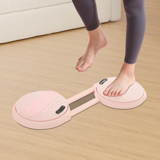 Adjustable Pink Ab Twister Board with LCD Screen & Resistance Ropes, 55-70cm Length Adjustment, Core Workout Equipment for Gym