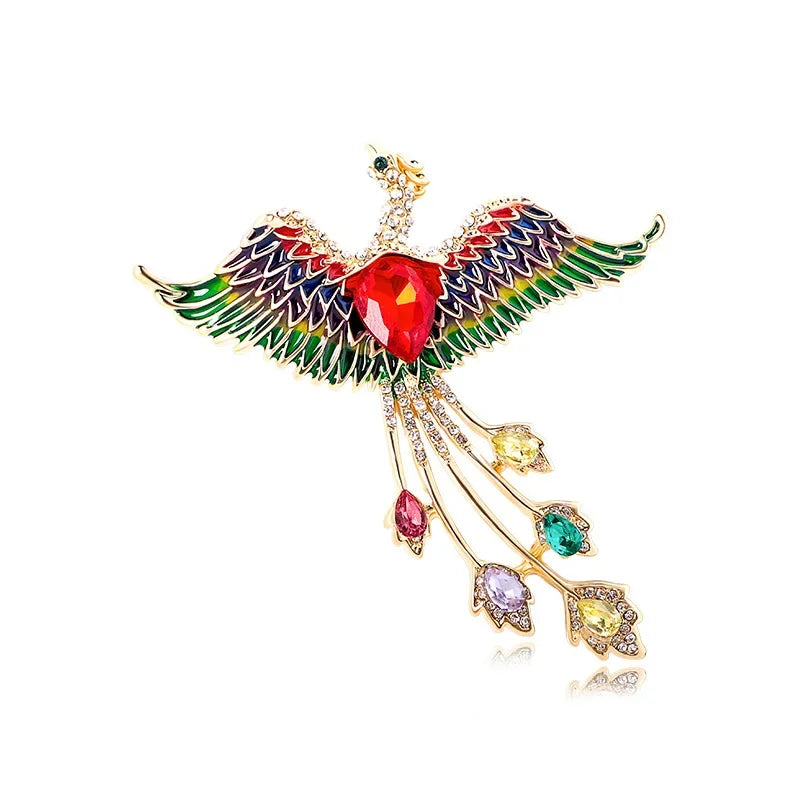 New Retro Phoenix Rhinestone Brooch Fashion Shiny Crystal Animal Pin Men and Women Clothes Bag Accessories Jewelry Gift