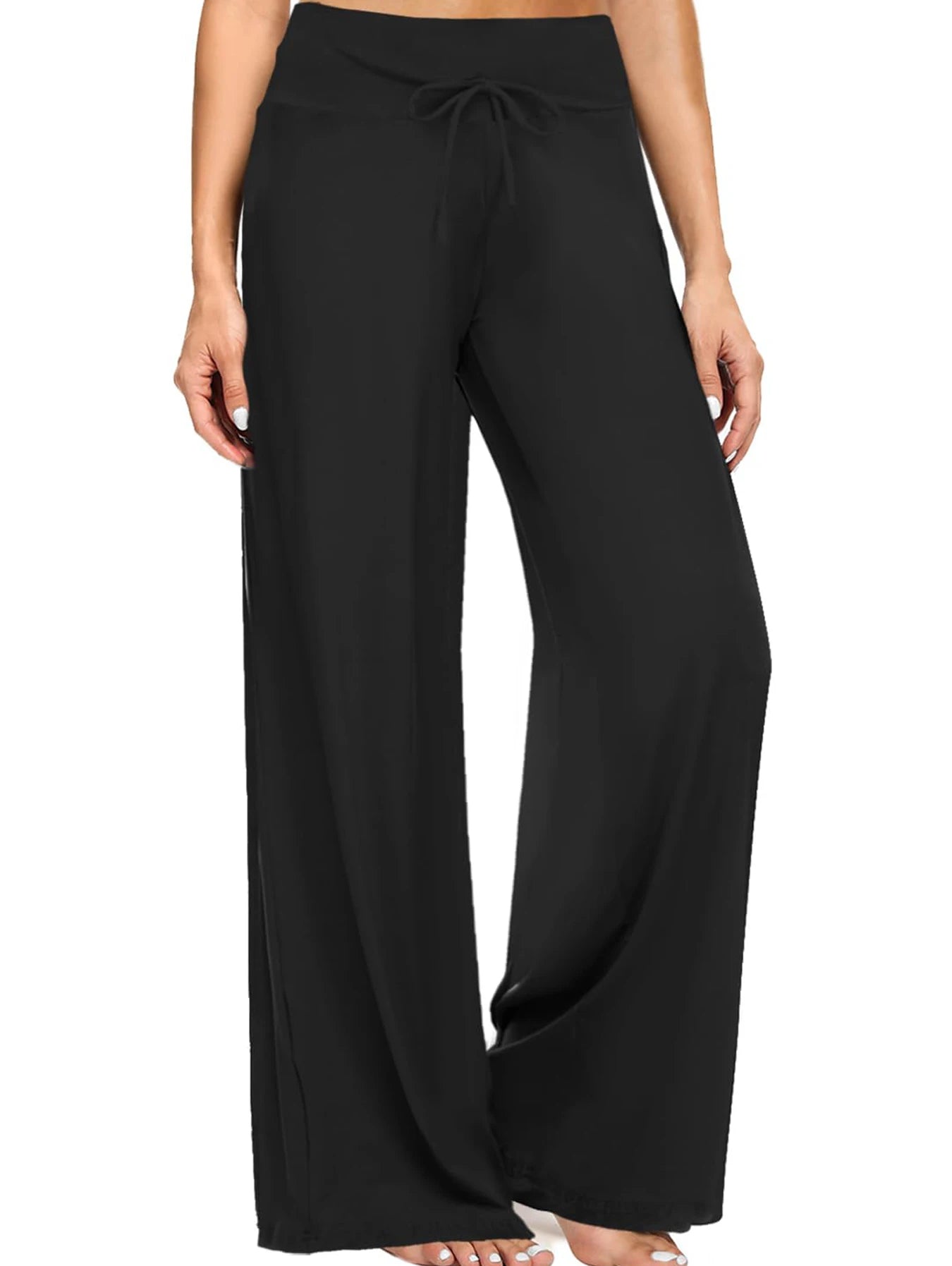 Soft Black Pajama Pants for Women, Wide Leg Comfy Casual Lounge Yoga Capri Pants 30''