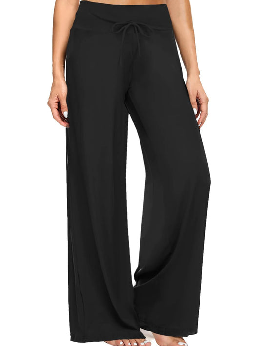 Soft Black Pajama Pants for Women, Wide Leg Comfy Casual Lounge Yoga Capri Pants 30''