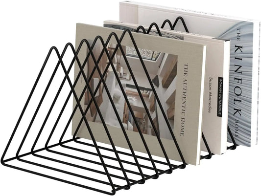 Metal Triangle Desk Organizer with 10 Sections, Magazine Holder and File Storage in Black