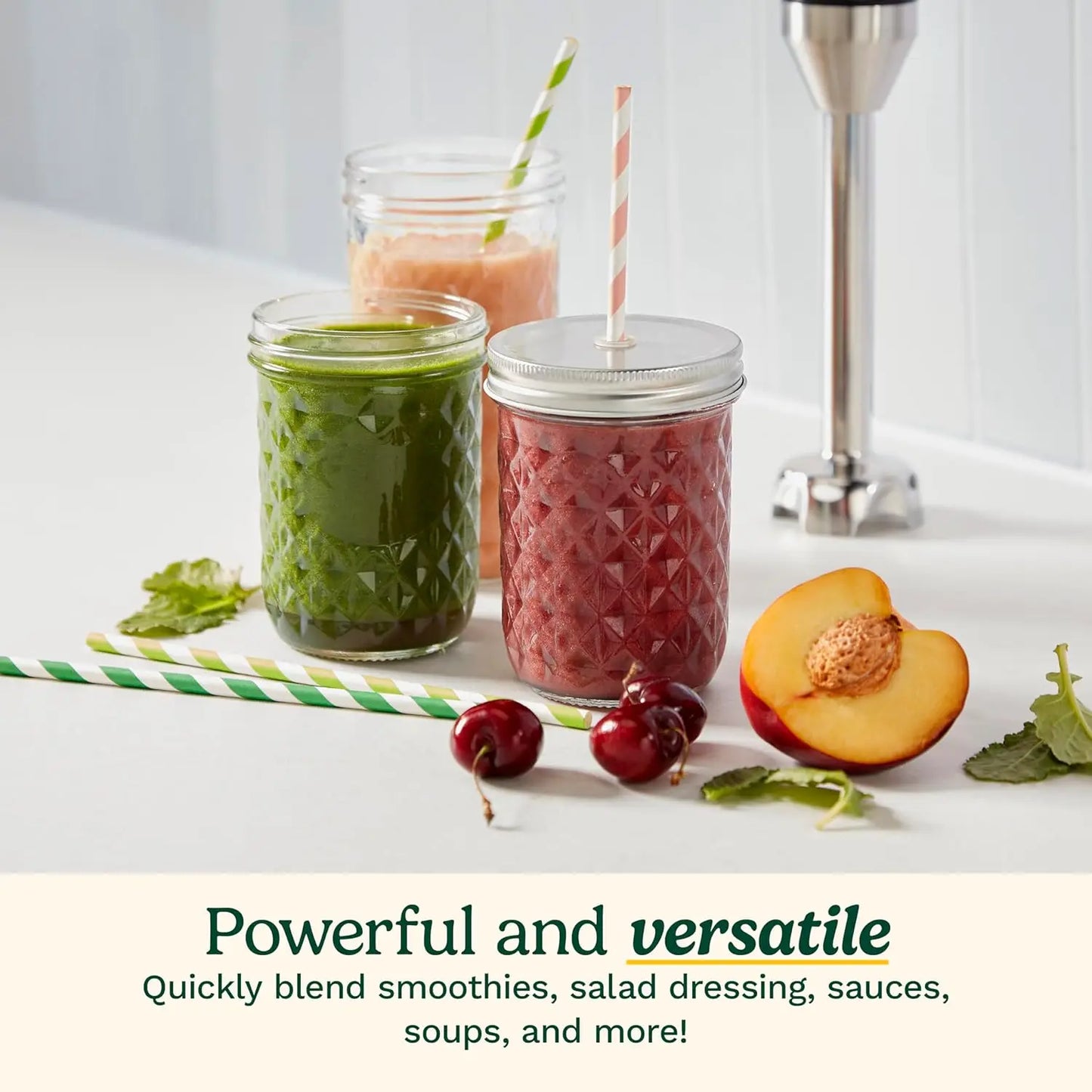 Compact Variable Speed Hand Blender with Stainless Steel Blades, Cordless Immersion Mixer for Smoothies, Soups, and Purees
