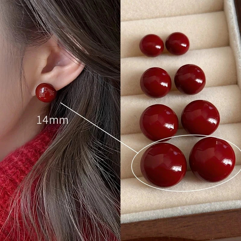 Ankela Red Ribbon Bow-knot Vintage Stud Earrings For Women Korean Fashion INS Autumn Winter Simple Bow Geometric Earring