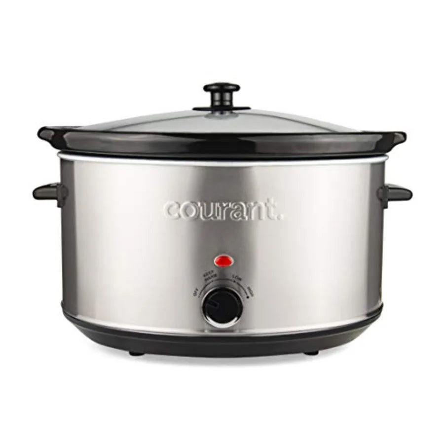 Oval Slow Cooker Crock 8.5 Quart Dishwasher Safe Pot in Stainless Steel with Easy Options for Home Cooking