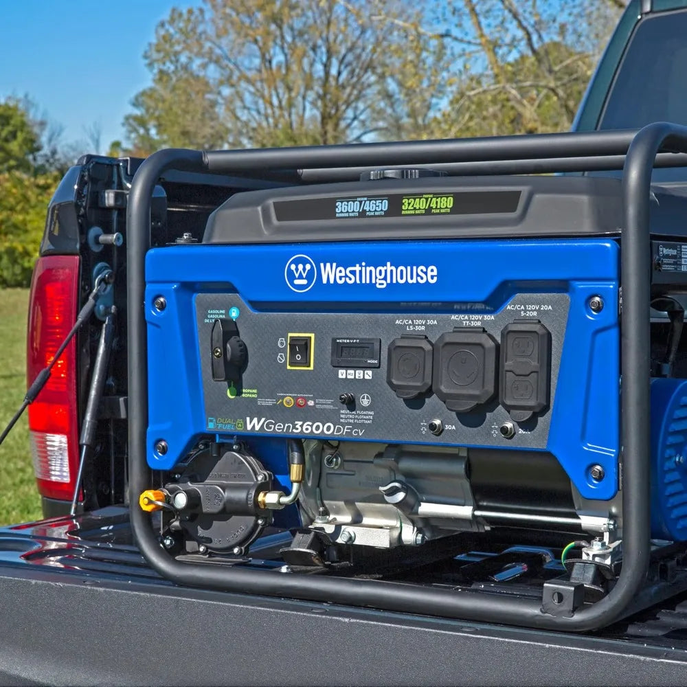 Dual Fuel Portable Generator 4650W Peak, RV Ready with 30A Outlet, Gas & Propane Powered, CO Sensor Safety