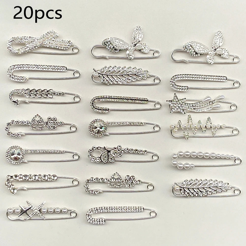Set of 15/20/25 elegant imitation crystal brooches, featuring butterfly and heart designs for everyday use